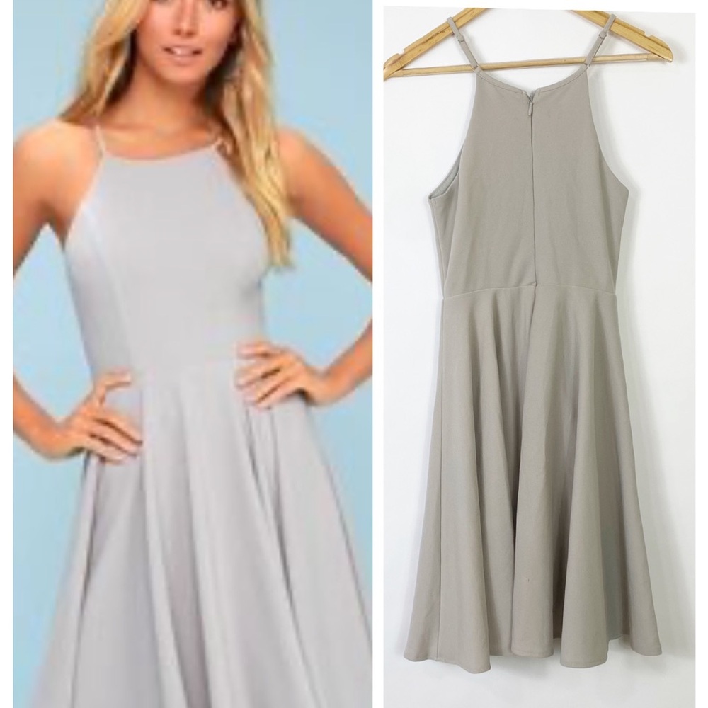 Lulus Elegant Gray Sleeveless Dress Skater Cute Chic Party Wedding XS